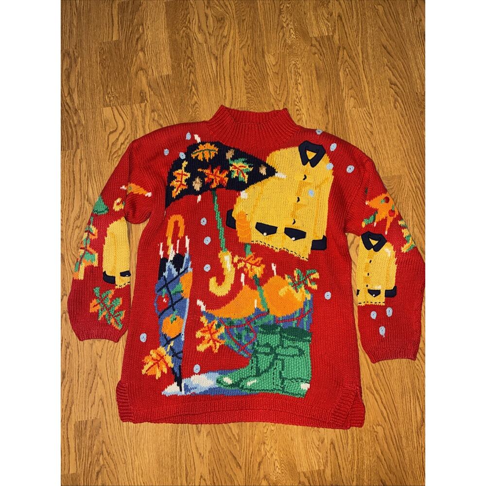 The Eagle's Eye Vintage Hand Knit Duck Sweater Large Rainy‎ Day Grandma Cottage